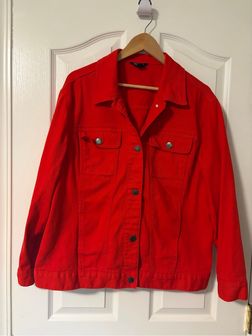 Red Women's Classic Button-Front Jacket, Jean Jacket Style